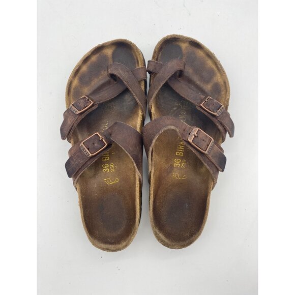 BIRKENSTOCK Mayari Strappy Toe Loop Sandal Womens SZ 36 Cork Brown Leather - Picture 4 of 9